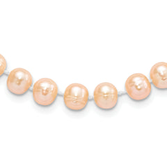 Sterling Silver Rhodium-plated 7-8mm Pink Near-Round Freshwater Cultured Pearl 24 inch Necklace