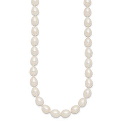Sterling Silver Rhodium-plated 7-8mm White Rice Freshwater Cultured Pearl18 inch Necklace