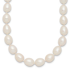Sterling Silver Rhodium-plated 7-8mm White Rice Freshwater Cultured Pearl18 inch Necklace
