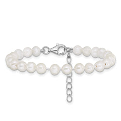 Sterling Silver Rhodium-plated 4-5mm White Semi-Round Freshwater Cultured Pearl 14 inch Necklace, 5 inch Bracelet and Post Earrings Set