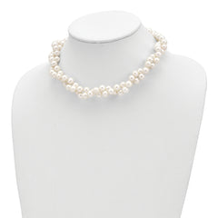 Sterling Silver Rhodium-plated 7.5-8.5mm White Semi-Round Freshwater Cultured Pearl 2-Strand 17 inch Necklace