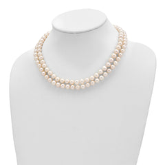 Sterling Silver Rhodium-plated 7.5-8.5mm White Semi-Round Freshwater Cultured Pearl 2-Strand 17 inch Necklace