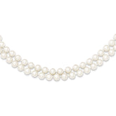 Sterling Silver Rhodium-plated 7.5-8.5mm White Semi-Round Freshwater Cultured Pearl 2-Strand 17 inch Necklace