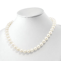 Sterling Silver Rhodium-plated 10-11mm White Near-Round Freshwater Cultured Pearl and CZ Clasp Adjustable 19.5 inch Necklace