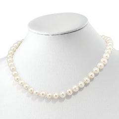 Sterling Silver Rhodium-plated 9-10mm White Near-Round Freshwater Cultured Pearl and CZ Clasp Adjustable 18 inch Necklace