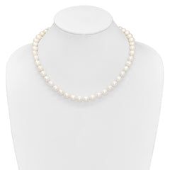 Sterling Silver Rhodium-plated 9-10mm White Near-Round Freshwater Cultured Pearl and CZ Clasp Adjustable 18 inch Necklace