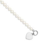Sterling Silver Rhodium-plated 8-9mm White Near-Round Freshwater Cultured Pearl Heart Toggle 7.5 inch Bracelet