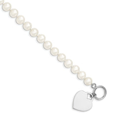 Sterling Silver Rhodium-plated 8-9mm White Near-Round Freshwater Cultured Pearl Heart Toggle 7.5 inch Bracelet