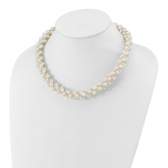 Sterling Silver Rhodium-plated 6-7mm White Near-Round Pearl and Glass Beaded Twisted 18 inch Necklace