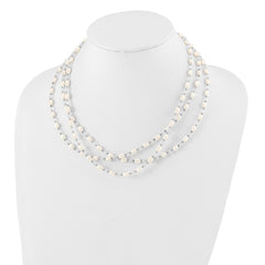 Sterling Silver 4-5mm Freshwater Cultured Pearl & Crystal Bead 3-Strand With 2in ext Necklace