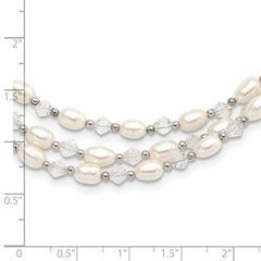 Sterling Silver 4-5mm Freshwater Cultured Pearl & Crystal Bead 3-Strand With 2in ext Necklace