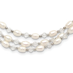 Sterling Silver 4-5mm Freshwater Cultured Pearl & Crystal Bead 3-Strand With 2in ext Necklace