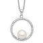 Sterling Silver Rhodium-plated 8-9mm White Button Freshwater Cultured Pearl and CZ 17 inch Necklace