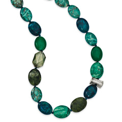 Sterling Silver Jade, Crystal, Jasper and Serpentine With 2in ext Necklace