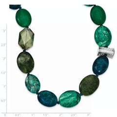 Sterling Silver Jade, Crystal, Jasper and Serpentine With 2in ext Necklace
