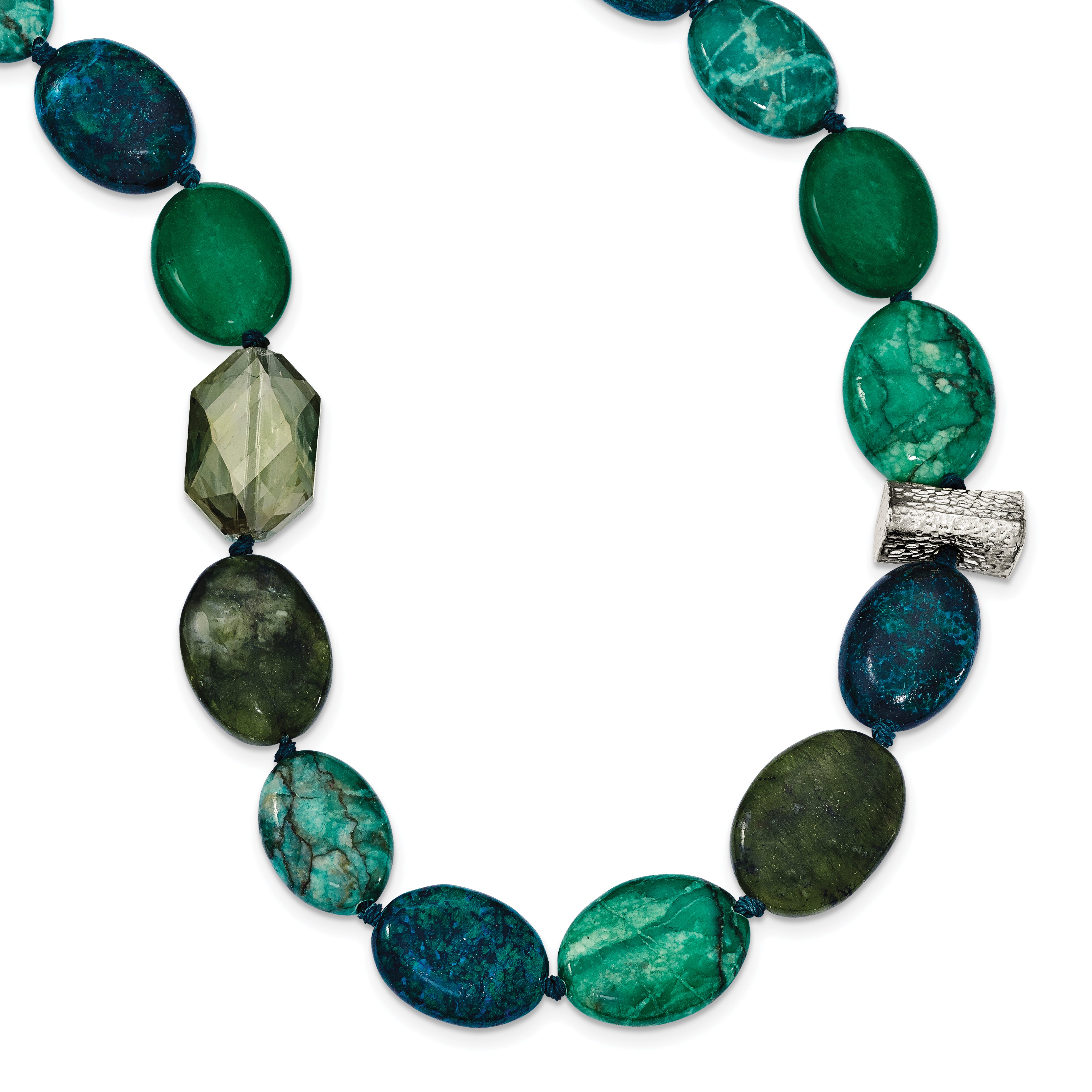 Sterling Silver Jade, Crystal, Jasper and Serpentine With 2in ext Necklace