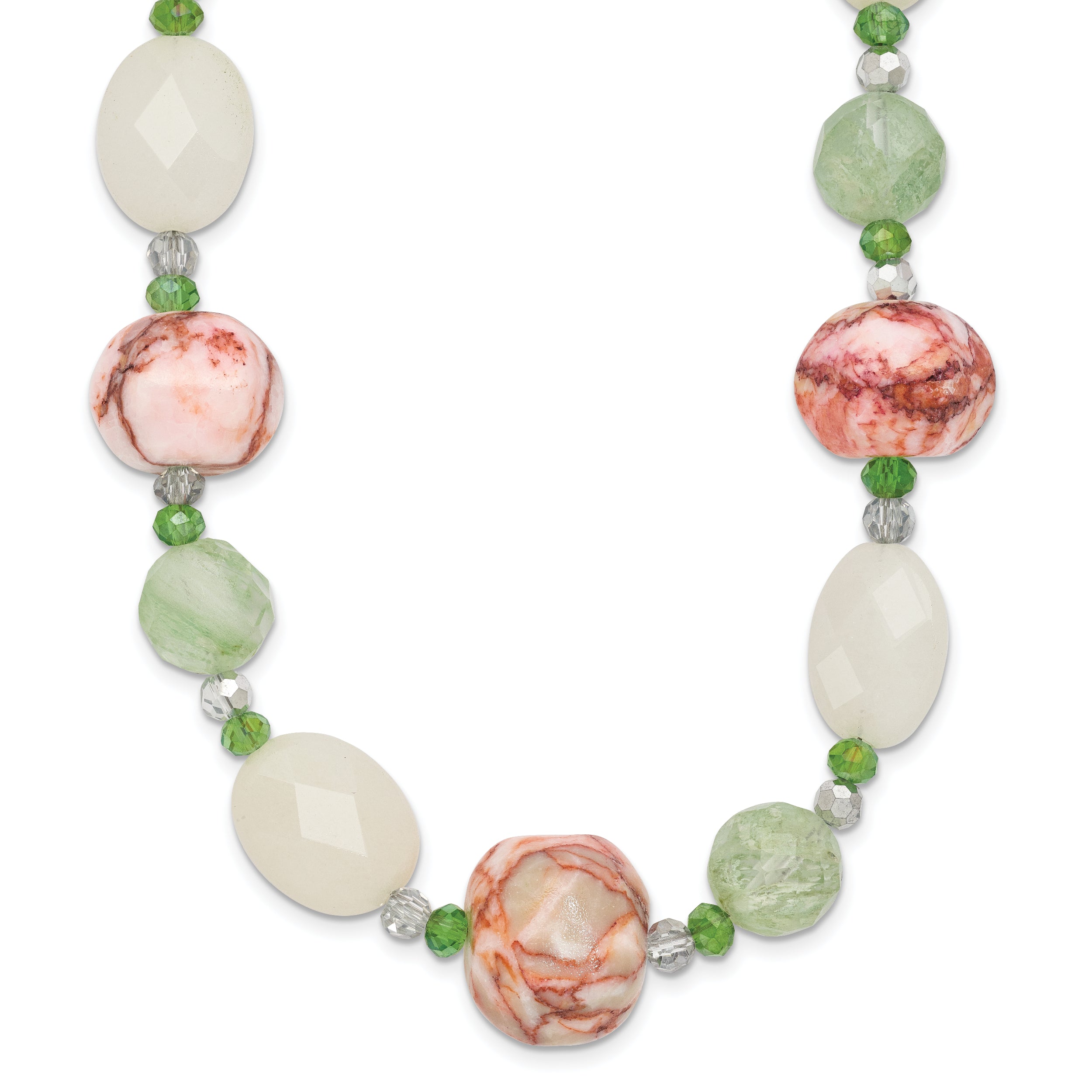 Sterling Silver Aventurine Crystal Jade and Jasper 18 inch Necklace with 2 inch extension