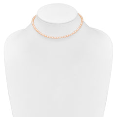 Sterling Silver Rhodium-plate 4-5mm Pink Rice Freshwater Cultured Pearl Children's 13 inch Necklace