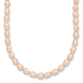 Sterling Silver Rhodium-plate 4-5mm Pink Rice Freshwater Cultured Pearl Children's 13 inch Necklace
