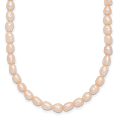 Sterling Silver Rhodium-plate 4-5mm Pink Rice Freshwater Cultured Pearl Children's 13 inch Necklace