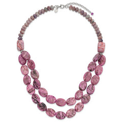 Sterling Silver Charoite, Jade, Pink and Purple Jasper With 2in ext Necklace