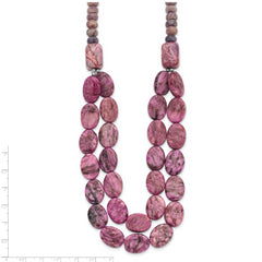 Sterling Silver Charoite, Jade, Pink and Purple Jasper With 2in ext Necklace
