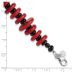 Sterling Silver Agate & Red Reconstructed Magnesite With 1in ext Bracelet