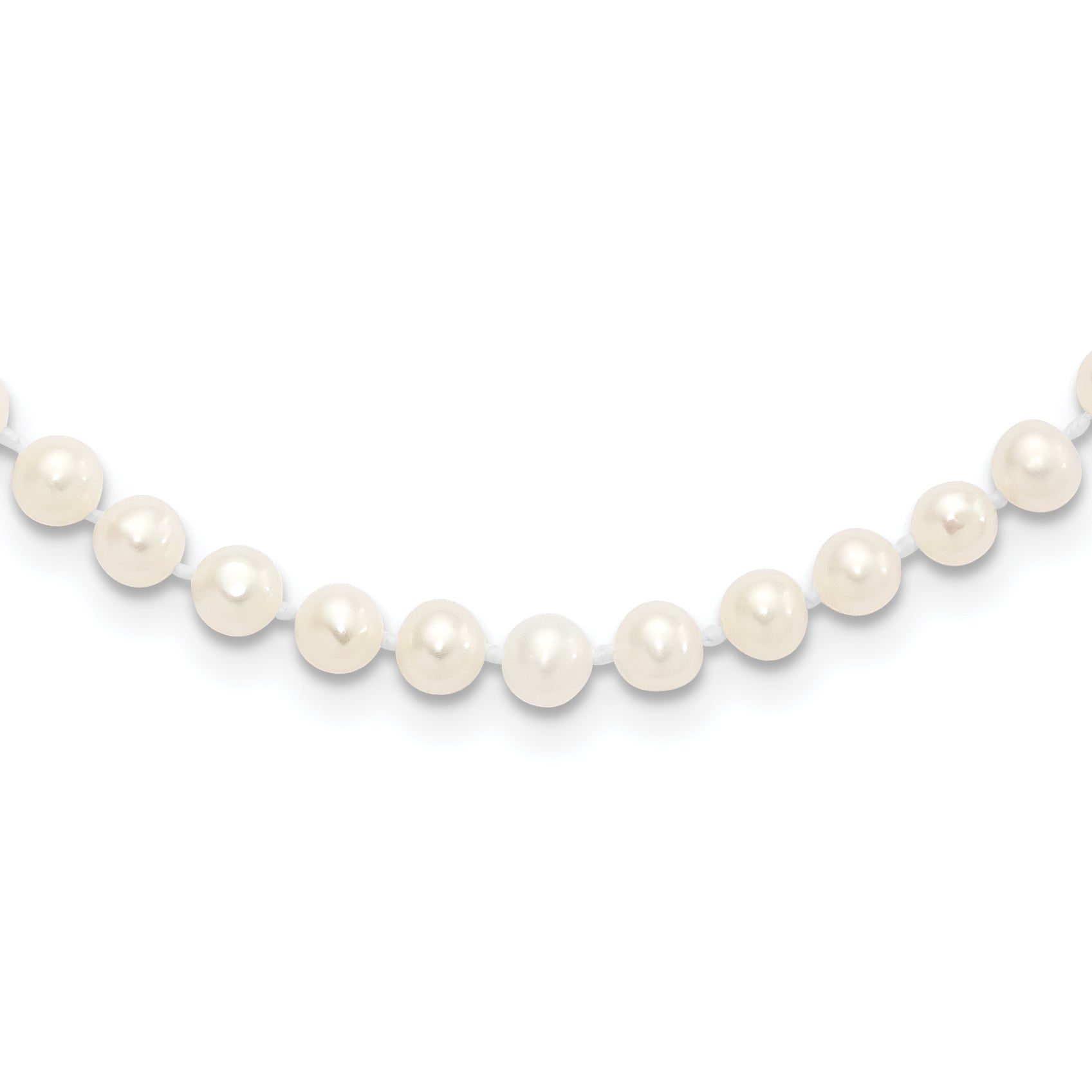Sterling Silver Rhodium-plated 4-5mm White Near-Round Freshwater Cultured Pearl 28 inch Necklace