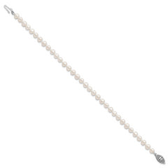 Sterling Silver Rhodium-plated 4-5mm White Near Round Freshwater Cultured Pearl 8.25 inch Bracelet