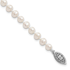 Sterling Silver Rhodium-plated 4-5mm White Near Round Freshwater Cultured Pearl 8.25 inch Bracelet