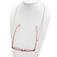 4-5mm White Round Imitation Shell Pearl with Glass Bead 24 inch Eyewear Chain