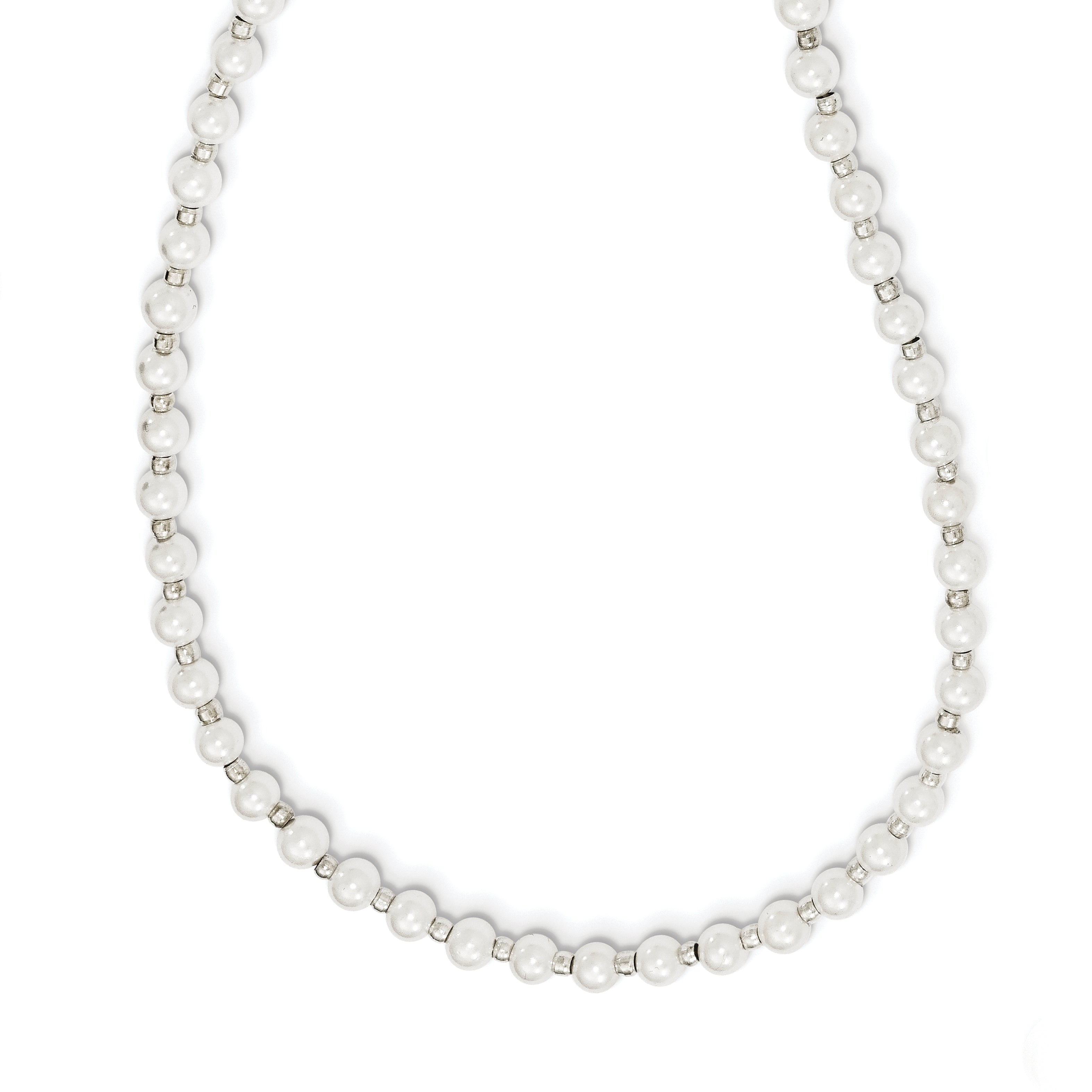 4-5mm White Round Imitation Shell Pearl with Glass Bead 24 inch Eyewear Chain