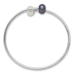 Sterling Silver Rhodium-plated 9-10mm Black and White Freshwater Cultured Pearl Flexible Cuff Bangle