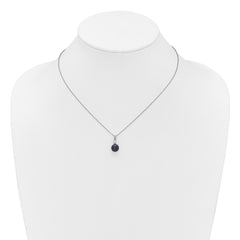 Sterling Silver Rhodium-plated 8-9mm Black Button Freshwater Cultured Pearl and CZ 17 inch Necklace and Post Earrings Set