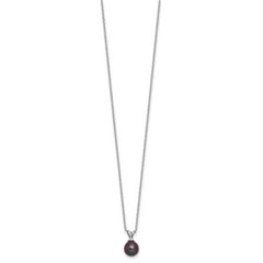 Sterling Silver Rhodium-plated 7-7.5mm Round Black Freshwater Cultured Pearl 17 inch Necklace