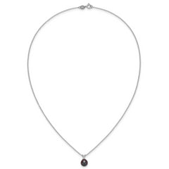 Sterling Silver Rhodium-plated 7-7.5mm Round Black Freshwater Cultured Pearl 17 inch Necklace