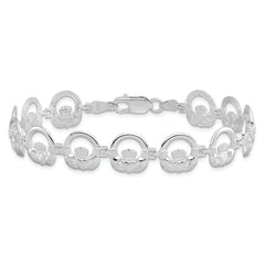 De-Ani Sterling Silver Rhodium-Plated Polished Claddagh Circle Bracelet