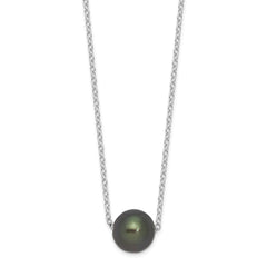 Sterling Silver Rhodium-Rhodium-Plated 8-9mm Black Semi-Round Tahitian Saltwater Cultured Pearl 17 inch Necklace