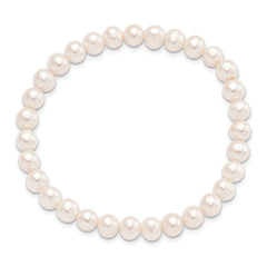 6-7mm White Semi-round Freshwater Cultured Pearl Stretch Bracelet