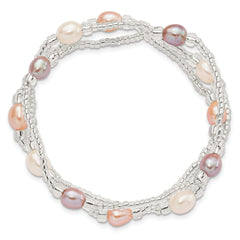 6-8mm White, Pink and Purple Rice Freshwater Cultured Pearl and Glass Bead Stretch 3-Bracelet Set