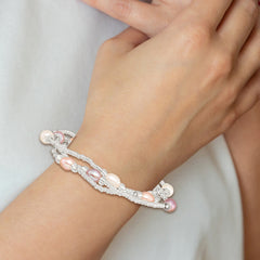 6-8mm White, Pink and Purple Rice Freshwater Cultured Pearl and Glass Bead Stretch 3-Bracelet Set