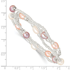 6-8mm White, Pink and Purple Rice Freshwater Cultured Pearl and Glass Bead Stretch 3-Bracelet Set