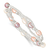 6-8mm White, Pink and Purple Rice Freshwater Cultured Pearl and Glass Bead Stretch 3-Bracelet Set