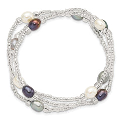 6-8mm White, Black and Grey Rice Freshwater Cultured Pearl and Glass Bead Stretch 3-Bracelet Set