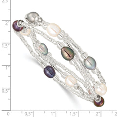 6-8mm White, Black and Grey Rice Freshwater Cultured Pearl and Glass Bead Stretch 3-Bracelet Set