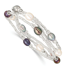 6-8mm White, Black and Grey Rice Freshwater Cultured Pearl and Glass Bead Stretch 3-Bracelet Set