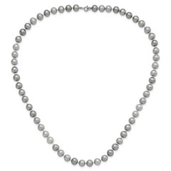 Sterling Silver Rhodium-plated 7-8mm Grey Near-Round Freshwater Cultured Pearl 18 inch Necklace, Stretch Bracelet and Button Post Earrings Set