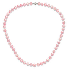 Sterling Silver Rhodium-plated 7-8mm Pink Near-Round Freshwater Cultured Pearl 18 inch Necklace, Stretch Bracelet and Button Post Earrings Set