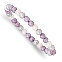 6-7mm White, Lavender and Grey Semi-Round Freshwater Cultured Pearl Stretch Bracelet