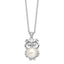 Sterling Silver Rhodium-Rhodium-Plated 8-9mm White Button Freshwater Cultured Pearl and CZ Owl 17 inch Necklace